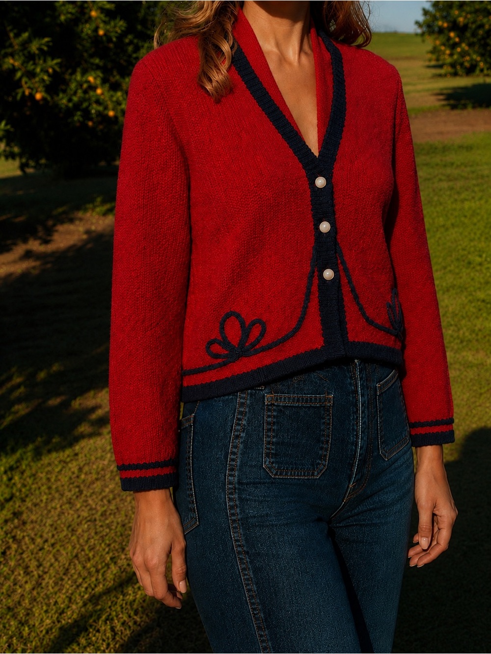 Pendleton Vintage 80s 90s Red 100% Wool Cardigan  M “ Curly P” Cozy